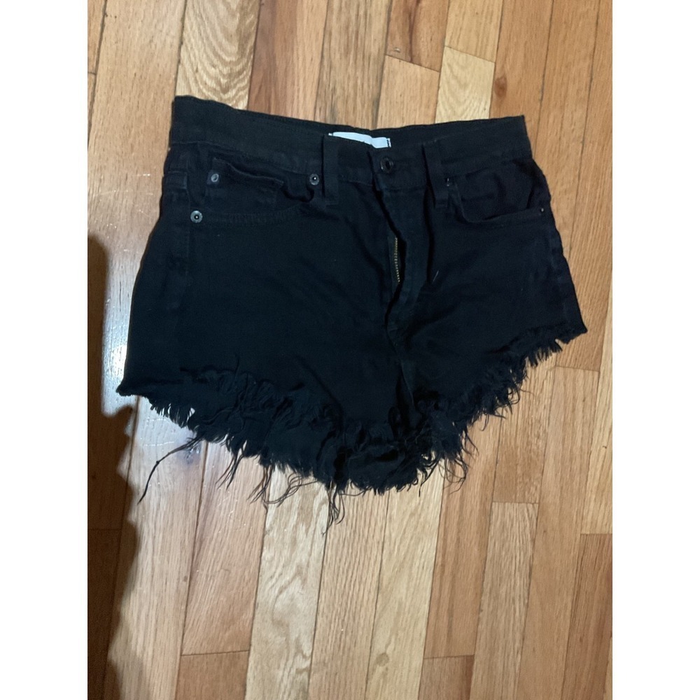 KanCan Denim Jean Shorts Womens (Size 7 /27) Black Distressed Frayed Hem T49-25